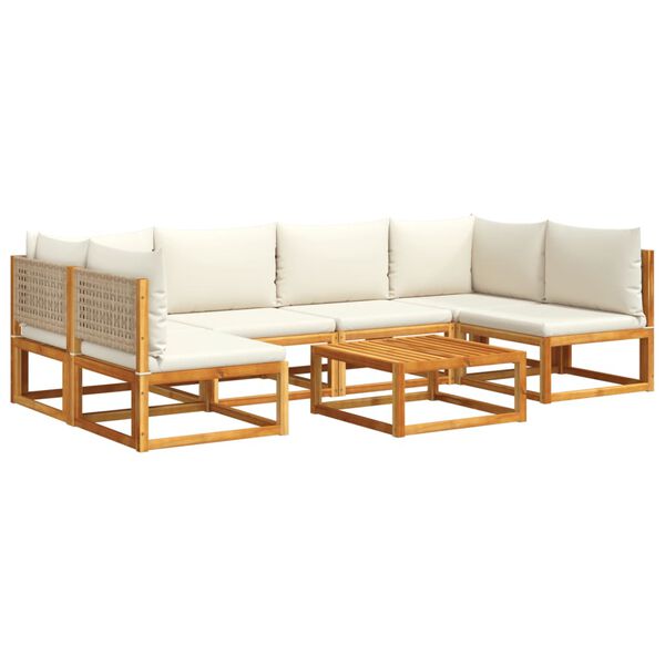 vidaXL 7-tlg. Gartensofa-Set mit Kissen Holz Akazie & Rattan