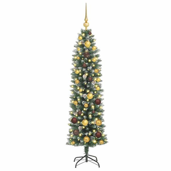 vidaXL K&uuml;nstlicher schlanker Weihnachtsbaum Gr&uuml;n und Wei&szlig; 150 cm
