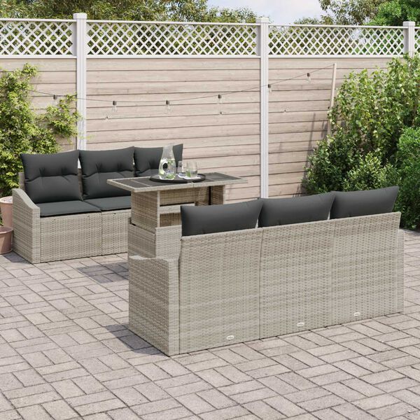 vidaXL Garten-Sofa-Set mit Speicher 7 pcs Hellgrau Poly Rattan