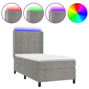 vidaXL Boxspringbett mit Matratze & LED Hellgrau 80x200 cm Samt