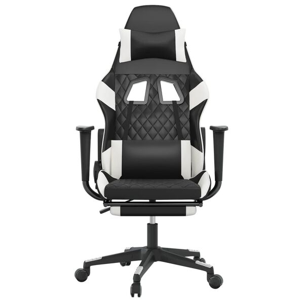 vidaXL Gaming-Stuhl mit Massage & Fu&szlig;st&uuml;tze Schwarz & Wei&szlig; Kunstleder