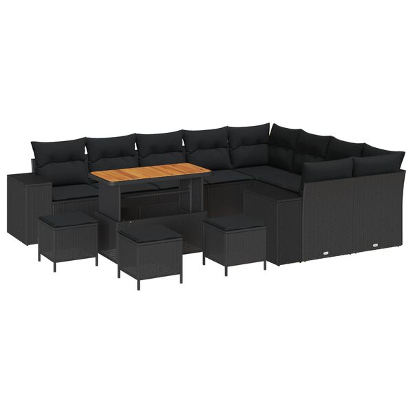 vidaXL Garten-Sofa-Set mit Kissen mit Speicher 13 pcs Schwarz