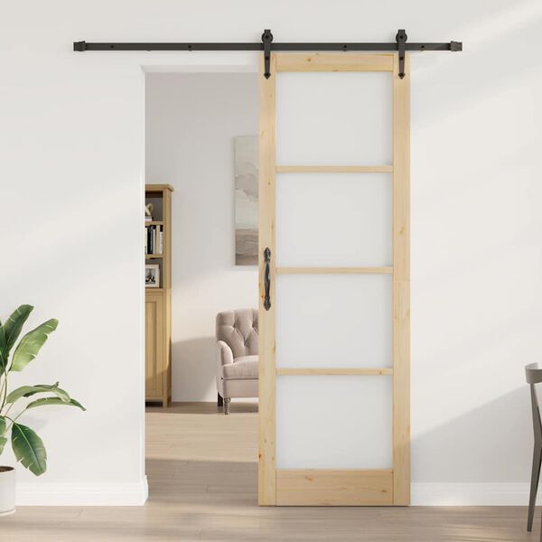 vidaXL Schiebet&uuml;r Nat&uuml;rlich und Schwarz 78 x 232 cm