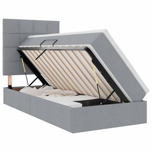 vidaXL LED-Speicherbett mit Matratze Hellgrau 100 x 200 cm Stoff