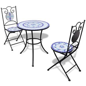 vidaXL 3-tlg. Bistro-Set Keramikfliesen Blau und Wei&szlig;