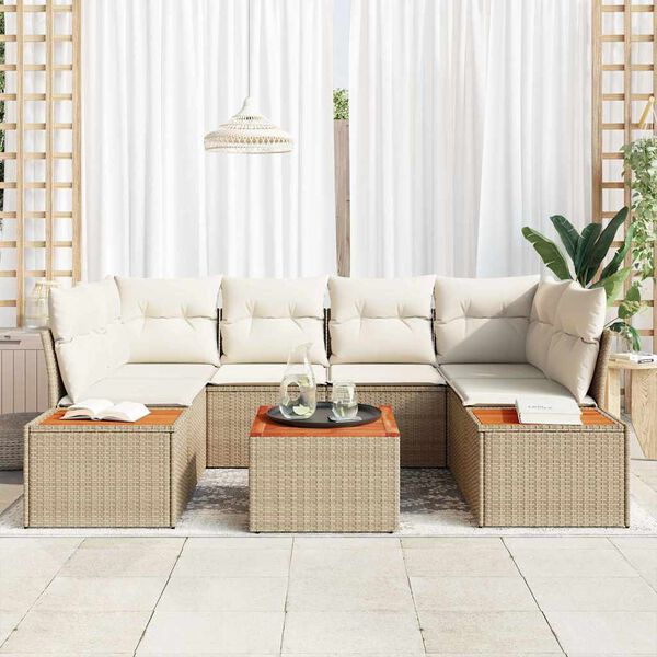 vidaXL Garten-Sofa-Set mit Kissen mit Speicher 6 pcs Beige Poly Rattan