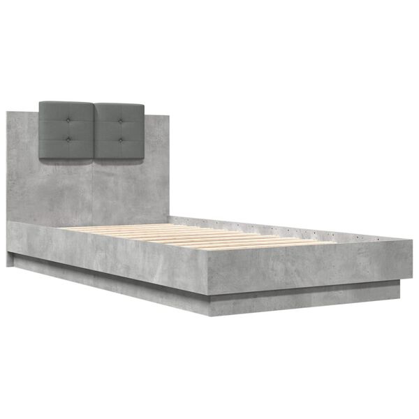 vidaXL Bettgestell mit Kopfteil und LED-Leuchten Betongrau 75x190 cm