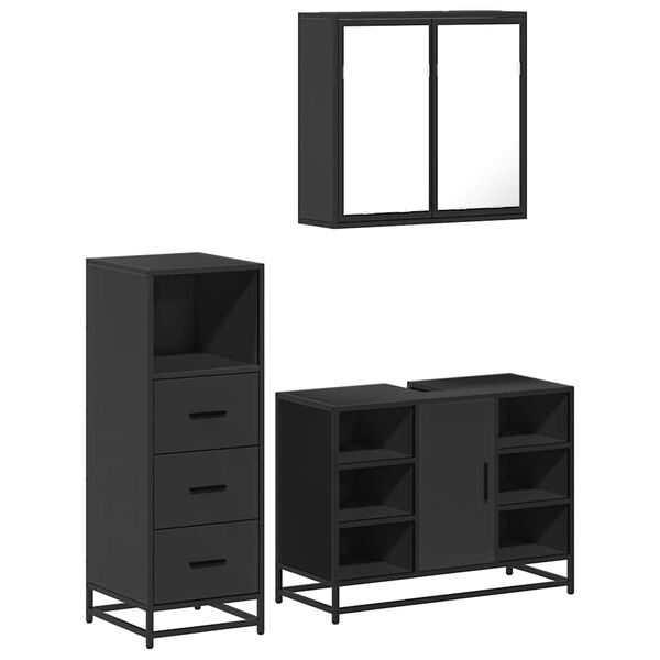vidaXL 3-tlg. Badm&ouml;bel-Set Schwarz Holzwerkstoff