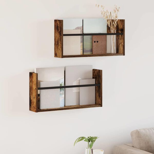 vidaXL Magazinregal mit Regal 2 pcs Ger&auml;ucherte Eiche 60 x 12 x 30 cm