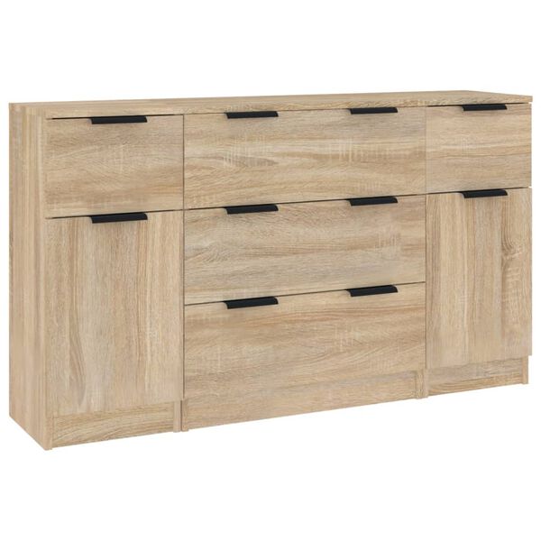 vidaXL 3-tlg. Sideboard-Set Sonoma-Eiche Holzwerkstoff