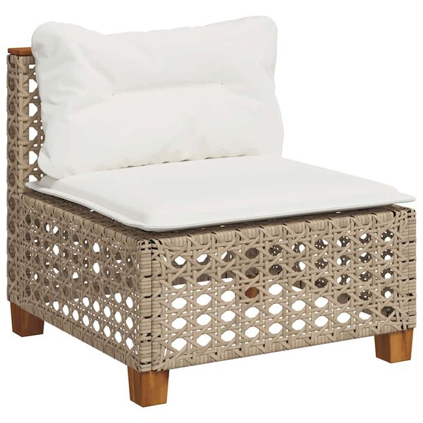 vidaXL 7-tlg. Garten-Sofagarnitur mit Kissen Beige Poly Rattan