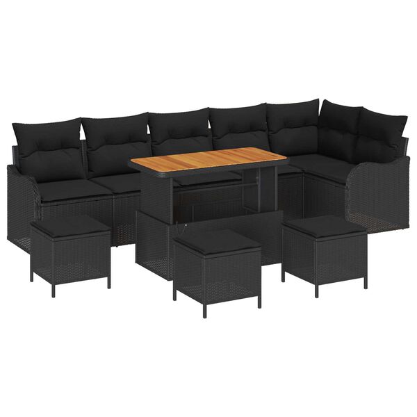 vidaXL Gartensofa-set mit Kissen 10 pcs Schwarz Poly-Rattan