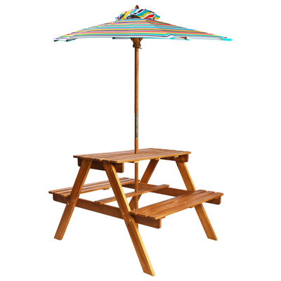 vidaXL Kinder-Picknicktisch mit Sonnenschirm 79x90x60 cm Akazienholz