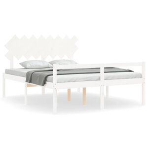 vidaXL Seniorenbett mit Kopfteil 160x200 cm Wei&szlig; Massivholz