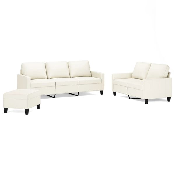 vidaXL 3-tlg. Sofagarnitur mit Kissen Creme Kunstleder