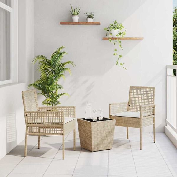 vidaXL Garten Bistro Set 3 pcs Beige Poly Rattan