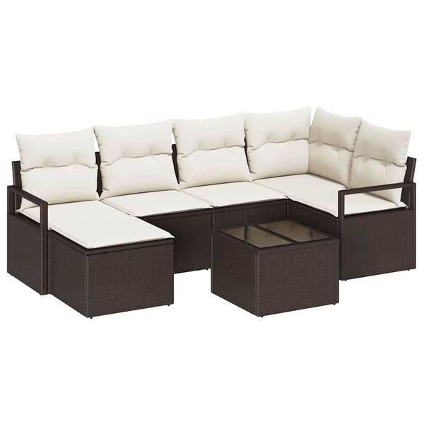 vidaXL Sofa Set 7 pcs Braun Poly-Rattan