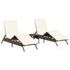 vidaXL Sonnenliegen 2 Stk. mit Tisch Braun Poly Rattan