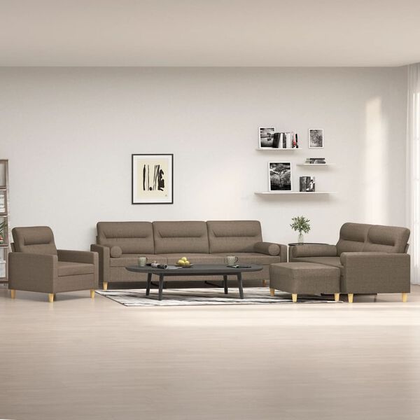 vidaXL 4-tlg. Sofagarnitur mit Kissen Taupe Stoff