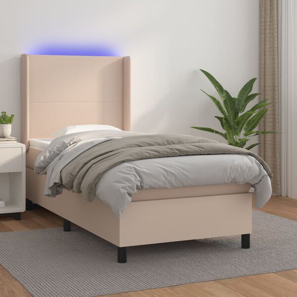 vidaXL Boxspringbett mit Matratze & LED Cappuccino-Braun 100x200cm