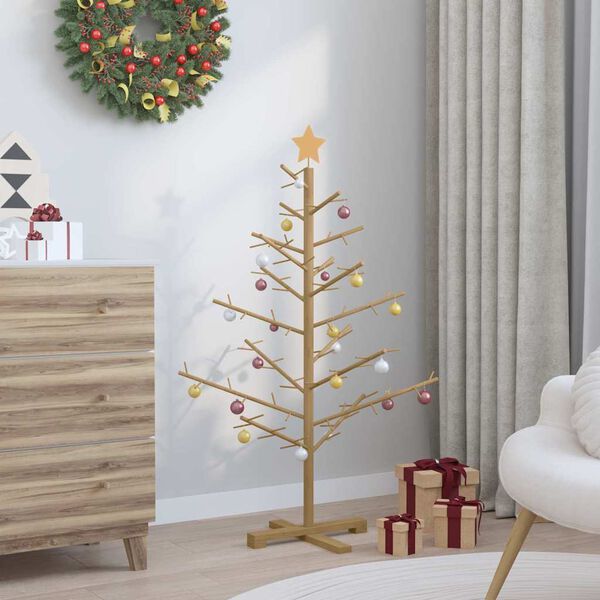 vidaXL Holz Weihnachtsbaum mit St&auml;nder Braun 125 cm Massivholz Kiefer