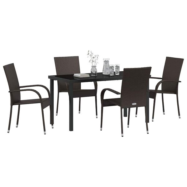 vidaXL Garten Essgruppe 5 pcs Braun Pulverbeschichteter Stahl