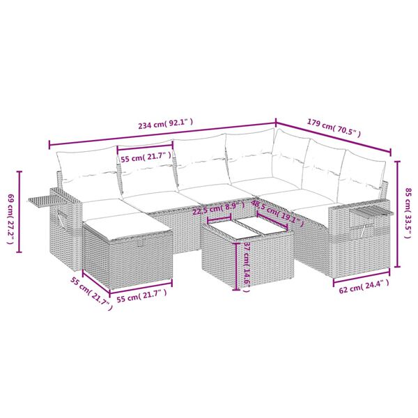 vidaXL 8-tlg. Garten-Sofagarnitur mit Kissen Beige Poly Rattan