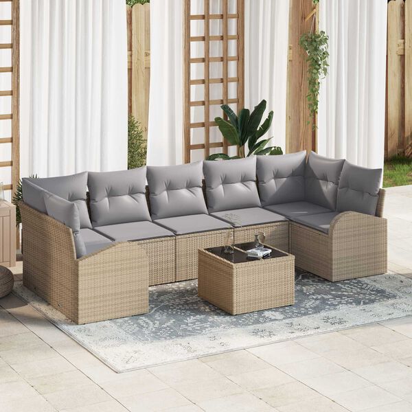 vidaXL Garten-Sofa-Set mit Kissen mit Speicher 8 pcs Beige und Grau