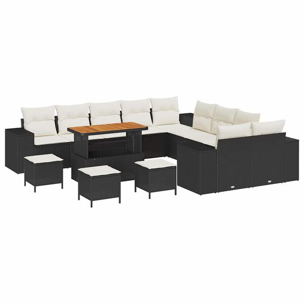 vidaXL Gartensofa-set mit Kissen 14 pcs Schwarz und Creme Poly-Rattan