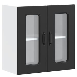 vidaXL K&uuml;chen-H&auml;ngeschrank mit Glast&uuml;r Kalmar Schwarz Holzwerkstoff