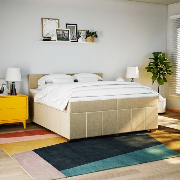 vidaXL Boxspringbett mit Matratze Creme 200x200 cm Stoff