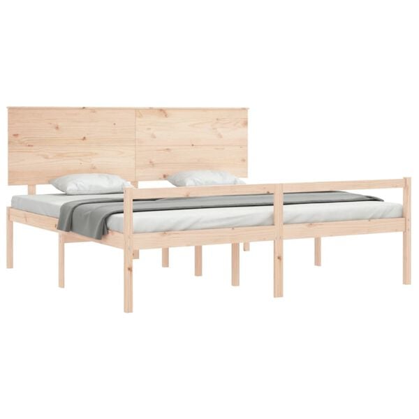vidaXL Seniorenbett mit Kopfteil Super Kingsize Massivholz