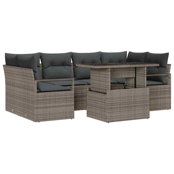 vidaXL Gartensofa-set mit Speicher mit Kissen 7 pcs Grau Poly-Rattan
