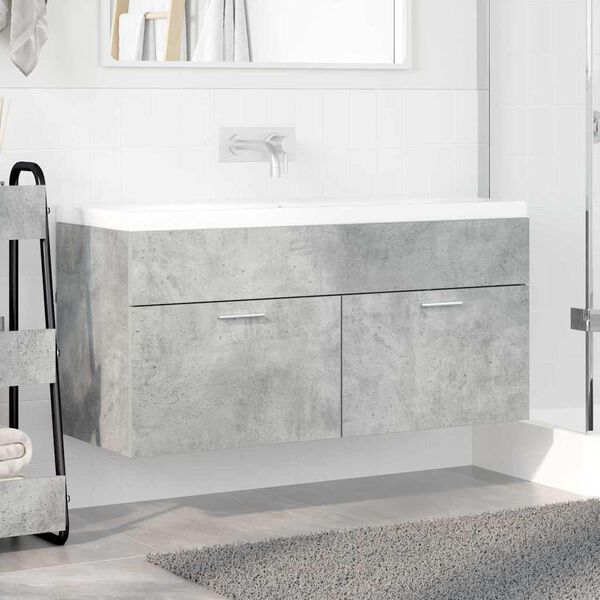 vidaXL Waschbeckenunterschrank mit Speicher Beton Grau Holzwerkstoff