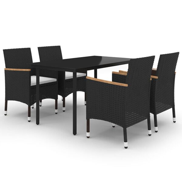 vidaXL 5-tlg. Garten-Essgruppe mit Auflagen Poly Rattan und Glas