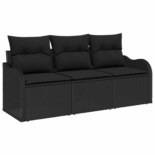 vidaXL Gartensofa-set mit Kissen 3 pcs Schwarz Poly-Rattan