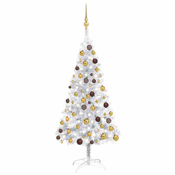 vidaXL Künstlicher Weihnachtsbaum Beleuchtung & Kugeln Silber 120 cm