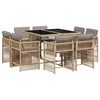 vidaXL 9-tlg. Garten-Essgruppe mit Kissen Beigemischung Poly Rattan