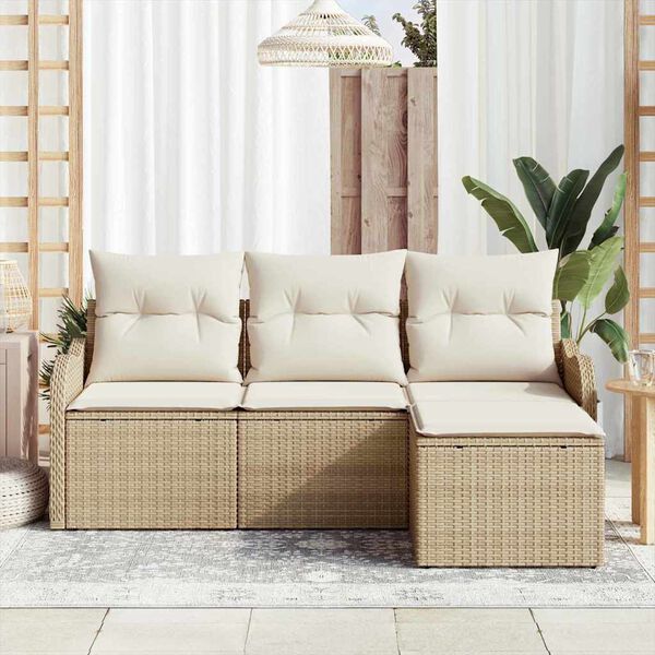 vidaXL Gartensofa-set mit Speicher 4 pcs Beige Poly-Rattan