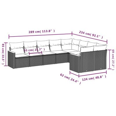 vidaXL 9-tlg. Garten-Sofagarnitur mit Kissen Grau Poly Rattan