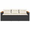 vidaXL Gartensofa mit Kissen 3-Sitzer Schwarz Poly Rattan
