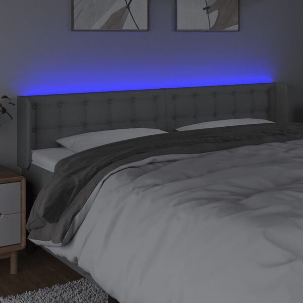 vidaXL LED Kopfteil Hellgrau 203x16x78/88 cm Stoff