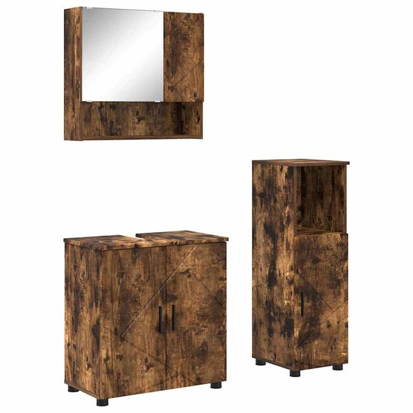 vidaXL Badezimmerm&ouml;bel-Set Wandmontiert 3 pcs Ger&auml;ucherte Eiche