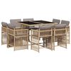 vidaXL 9-tlg. Garten-Essgruppe mit Kissen Beigemischung Poly Rattan