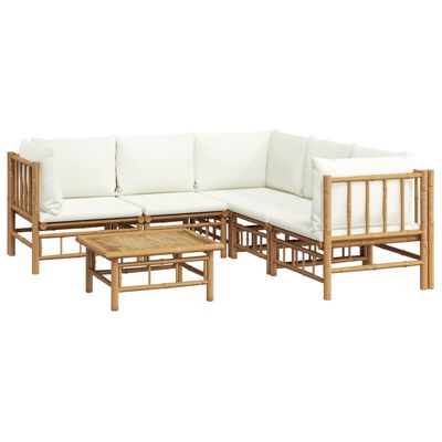 vidaXL 6-tlg. Garten-Lounge-Set mit Cremeweißen Kissen Bambus