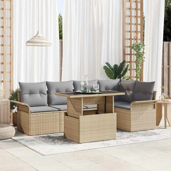 vidaXL Gartensofa-set mit Kissen 6 pcs Beige Poly-Rattan