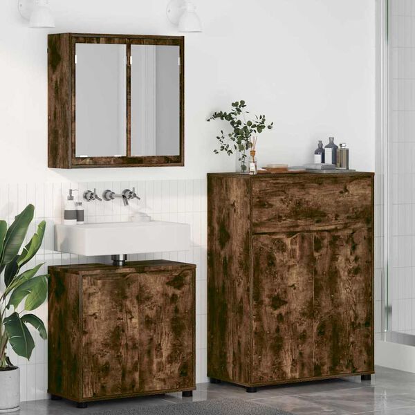vidaXL Badezimmerm&ouml;bel-Set 3 pcs Ger&auml;ucherte Eiche Holzwerkstoff