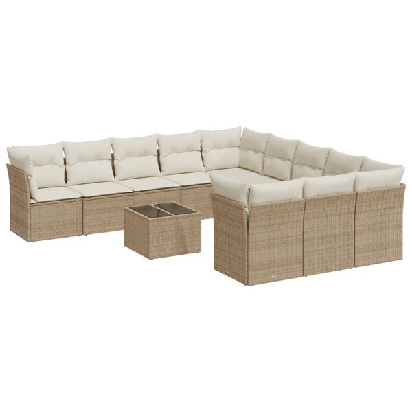 vidaXL 12-tlg. Garten-Sofagarnitur mit Kissen Beige Poly Rattan
