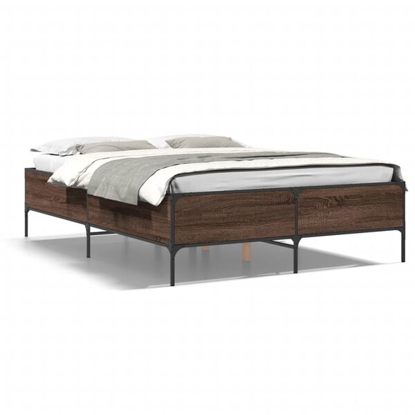 vidaXL Bettgestell Braun Eichen-Optik 140x190 cm Holzwerkstoff Metall