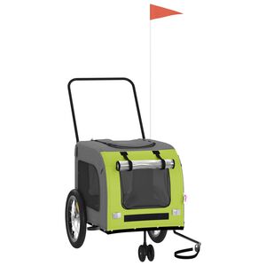 vidaXL Fahrradanh&auml;nger Hunde Gr&uuml;n und Grau Oxford-Gewebe und Eisen